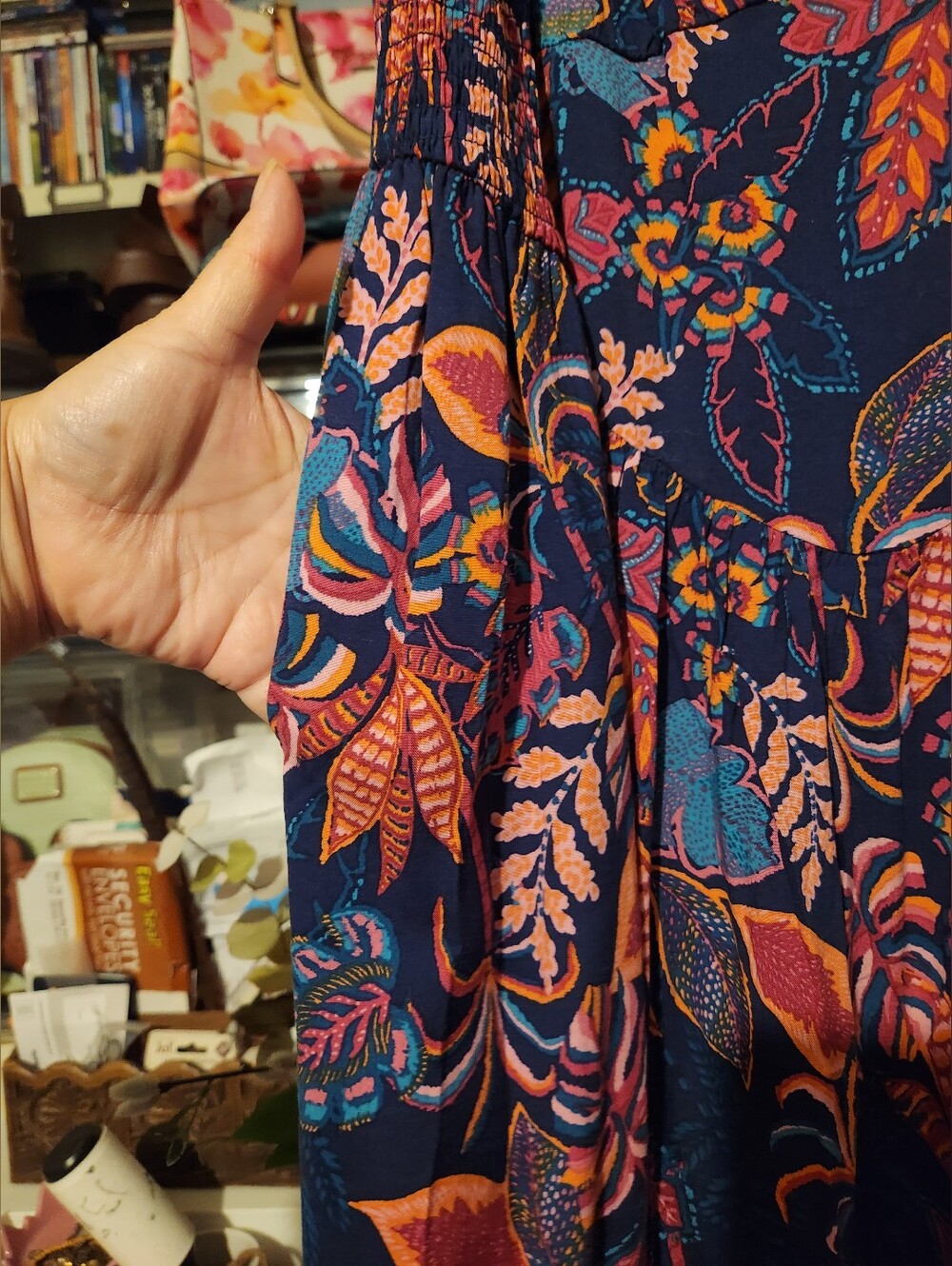 torrid washable challis smocked maxi dress Connie leaves peacoat size 1x NWT - Picture 8 of 13